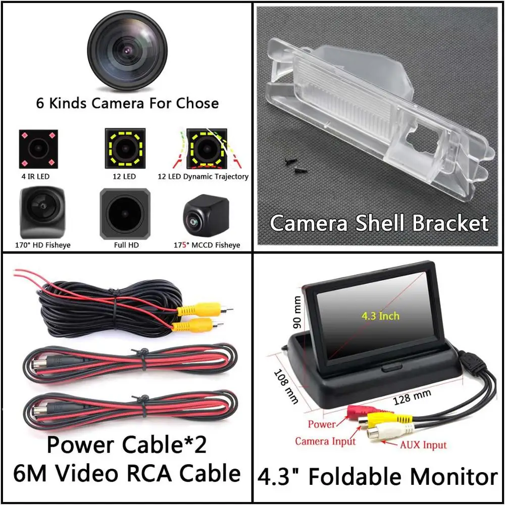 Camera 4.3 inch Fold 175 градусов 1080P рыбий глаз задний вид автомобиля камера для Nissan March Renault Logan Sandero W автостоянка монитор - Название цвета: Camera 4.3 inch Fold