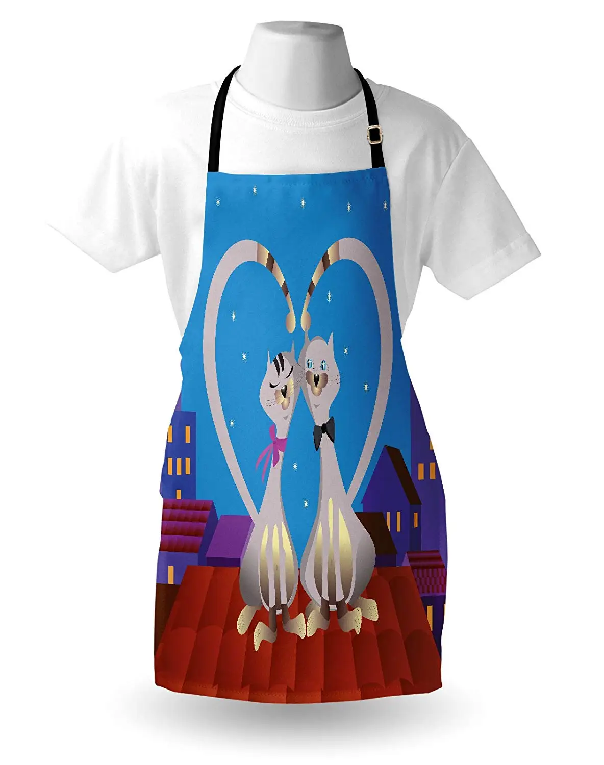 City Love Apron 3D Illustration of Lover Cats Forming a Heart Shape with Long Tails on the Roof Kitchen Bib Cooking Baking | Дом и сад