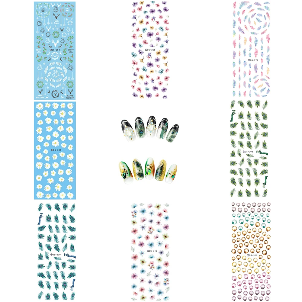 Цветы Павлин переводные наклейки обертывания для ногтей маникюр Дизайн