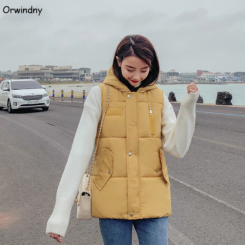 Orwindny Повседневный осенне-зимний женский жилет с капюшоном жилеты для женщин толстый теплый жилет верхняя одежда женские топы S-2XL