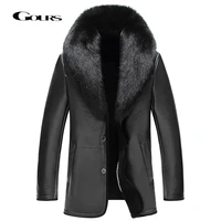 gours winter genuine leather jacket mens clothing real sheepskin fur coat shearling jackets and coats wool lined fox fur collar