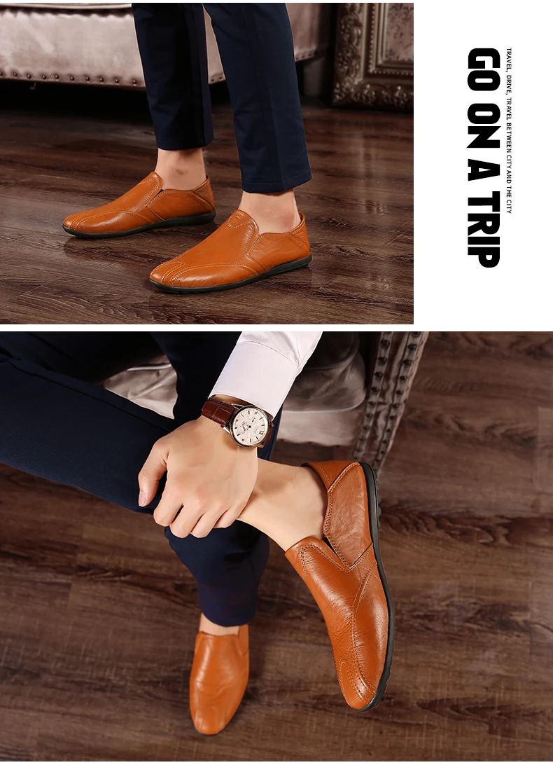 FEVRAL Genuine Leather Men Casual Shoes Luxury Brand Loafers Breathable Slip on Black Driving Shoes Moccasins Size 38~46