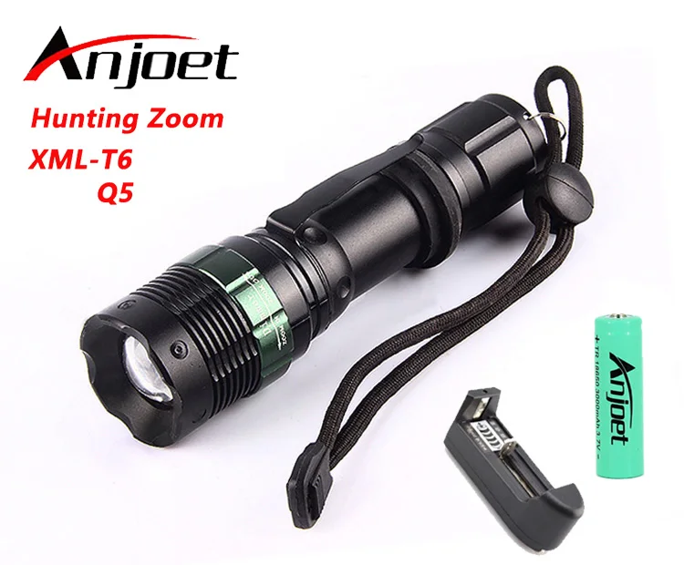 

Anjoet XM-L T6 LED Portable Tactical Flashlight Focus Zoomable Waterproof Torch Light Bike+Rechargeable 18650 Battery + Charger
