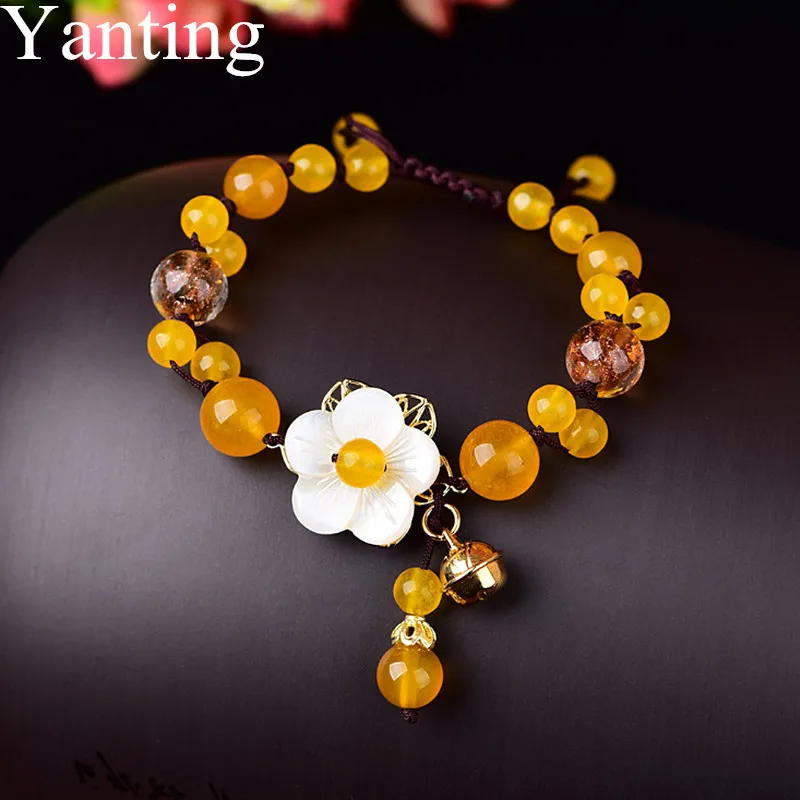 Янтин желтый халцедон Камень Браслеты для женщин девушек ювелирные изделия