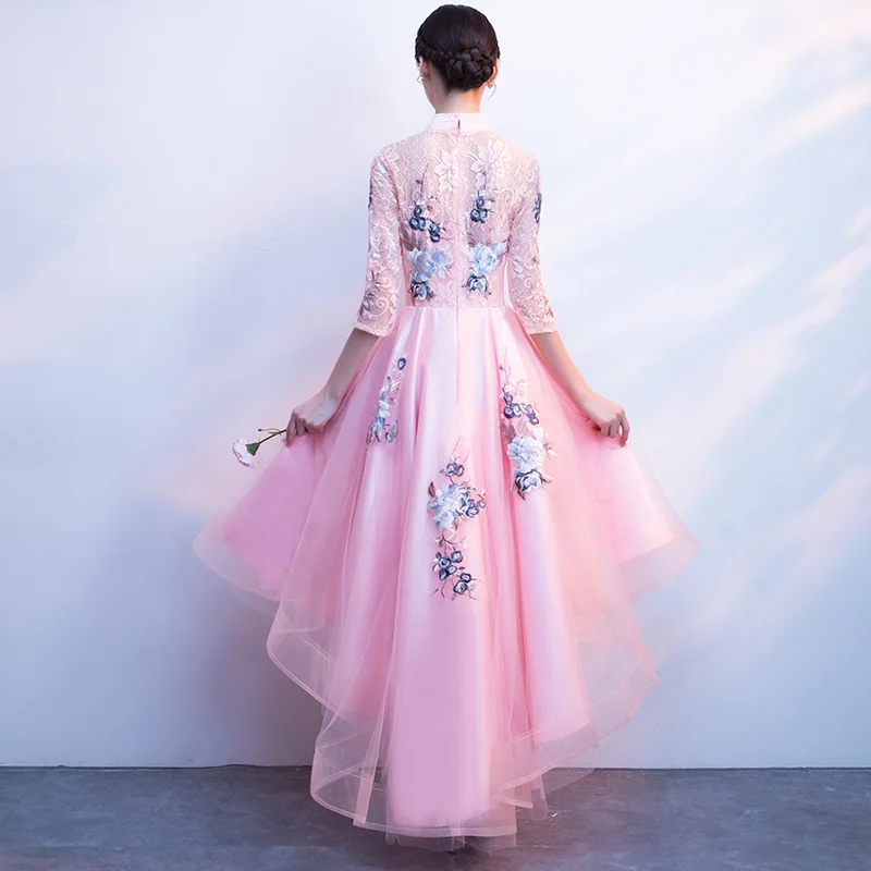 MOON MODA высокое низкая Выпускные платья 2018 вышивка Линия вечерние элегантные vestido de
