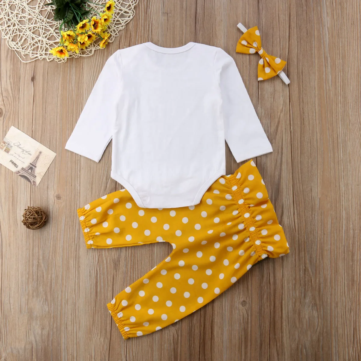 2018 Brand New Newborn Infant Baby Girls Boys Autumn Clothes Sets 3PCS Long Sleeve Letter White Romper+Dot Bow Pants+Headband | Детская