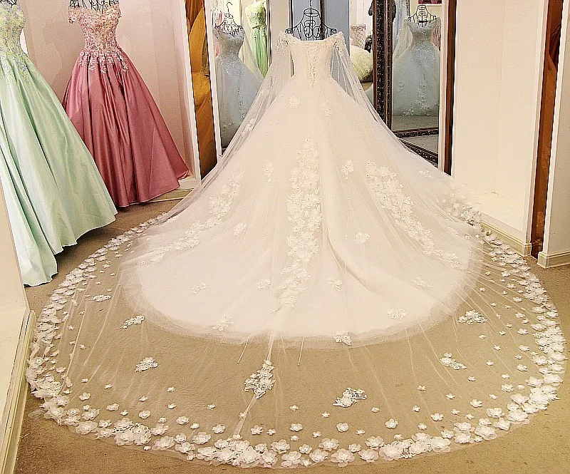 LS65710 роскошное свадебное платье 2017 принцесса с длинной накидкой кружевной корсет