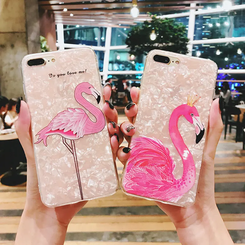 NFH Glitter Phone Case For iPhone 8 7 6 Plus Flamingo Shell Cases For iPhone On X 8 7 6 6S Plus Soft TPU Silicone Back Cover