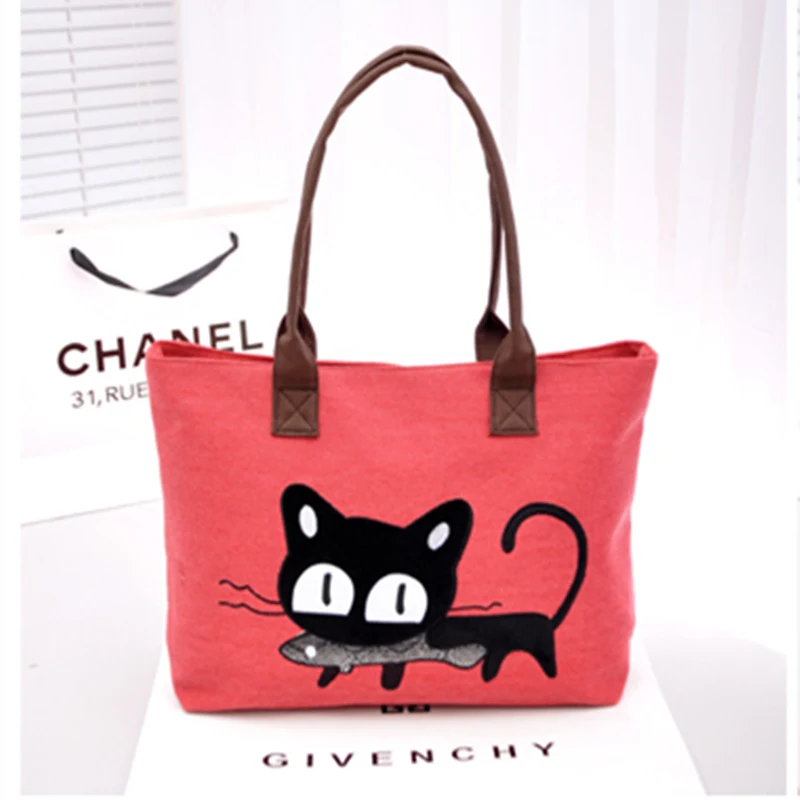 Холст корейские парусиновые трендовая сумка милые кошка ест рыбка плечо 2019 новый