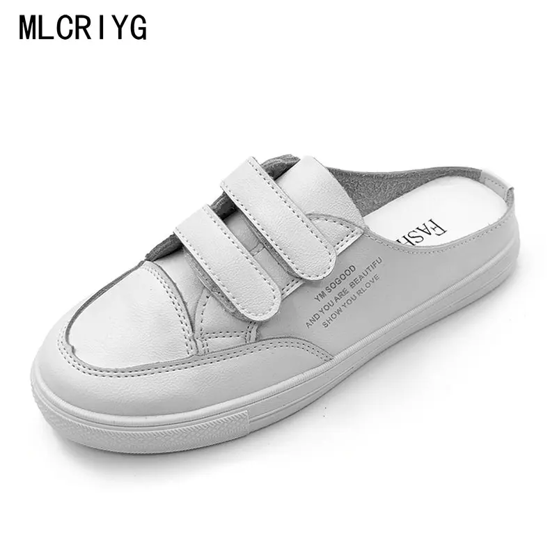 Женские кроссовки из ПУ кожи белые мягкие на плоской подошве липучке Размеры 35 40