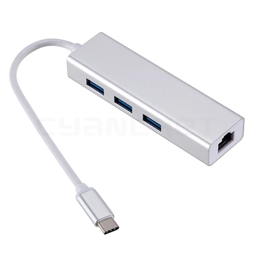 Серебристый Адаптер type-C Док-концентратор USB-C 3,1 к USB 3,0x3 Ethernet LAN RJ45 сетевая карта конвертер передачи данных для ноутбука MacBook Windows - Цвет: Серебристый