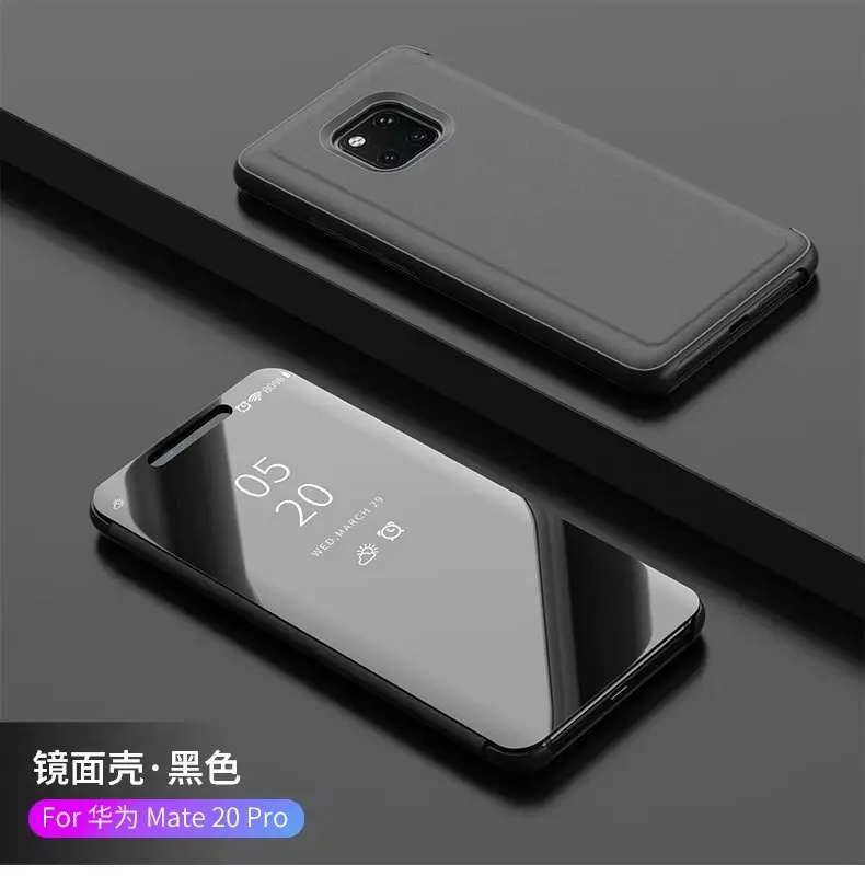 black Роскошный зеркальный кожаный чехол для huawei mate 20 Pro с защитный откидной Чехол с подставкой задняя крышка для huawei mate 20 20Pro чехол для телефона - Цвет: black