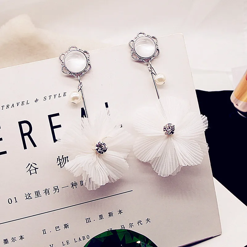 SexeMara Lace Simulation Pearl Flower Earrings Korean Fashion Oorbellen Brincos Long Temperament Earring Wholesale Women | Украшения и