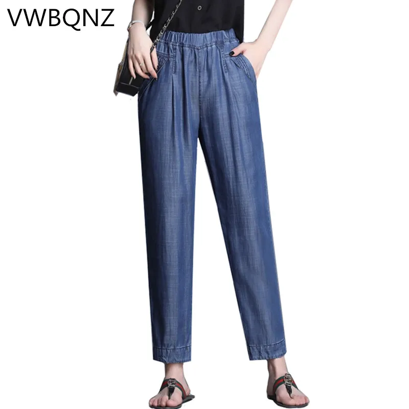 Женские джинсы с карманами свободные тонкие джинсовые брюки большого размера