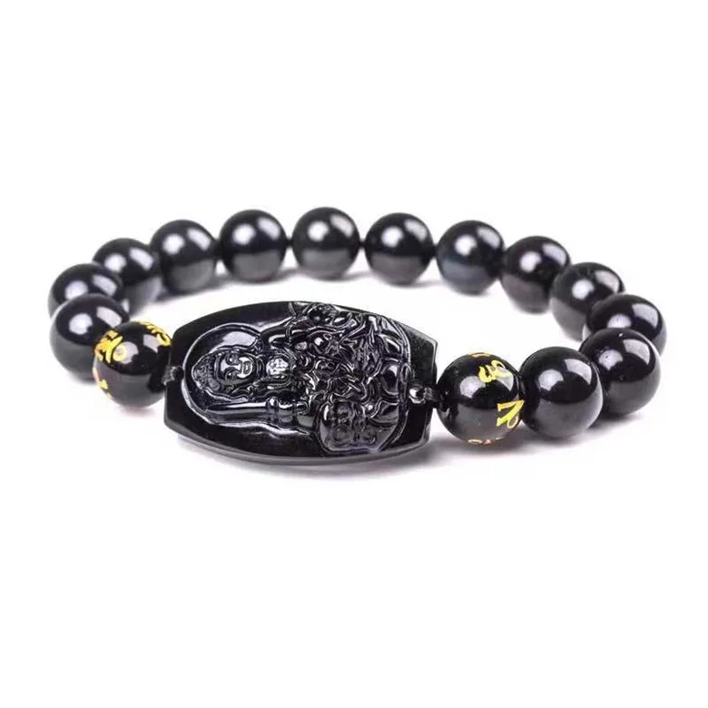 Мужской и женский браслет с круглыми бусинами 12 мм из натурального черного