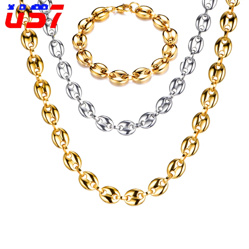 Набор ювелирных изделий US7 из цепочки и браслета 11 мм нержавеющей стали |