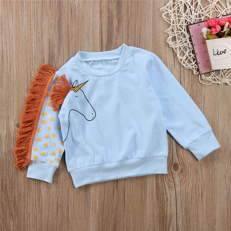 Свитер с бахромой и единорогом для маленьких девочек Детский свитер длинными