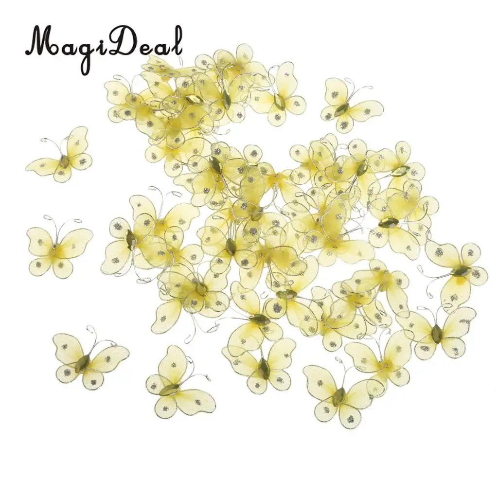 Yellow Magideal 50 шт./лот 2x3,2 см сетчатые чулки с сеткой бабочки для дня рождения, свадьбы, вечеринки, творчество, рукоделие, Декор - Цвет: Yellow