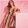 SHEIN летнее платье с открытыми плечами и поясом в радужную полоску, женское платье на бретельках с v-образным вырезом, облегающее и расклешенное платье с высокой талией в стиле бохо