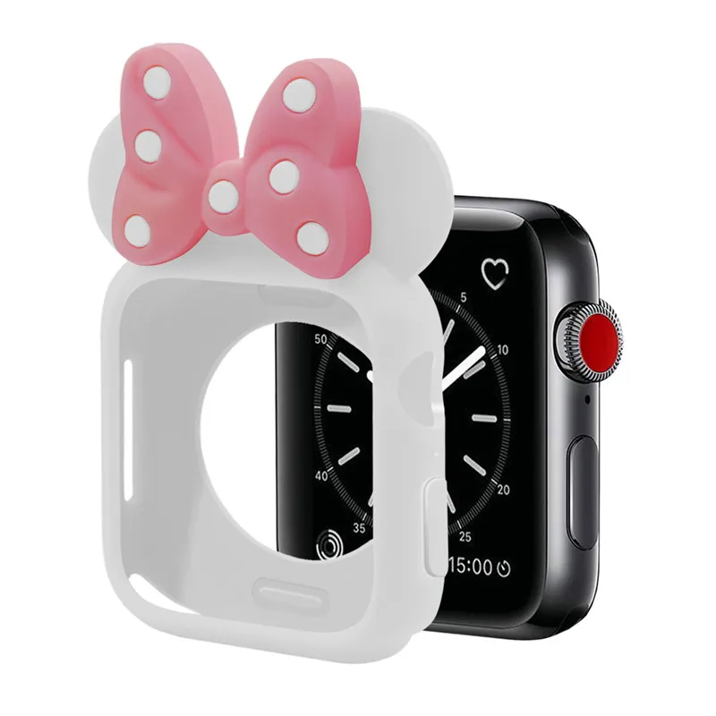White pink1 Силиконовый чехол с милыми ушками Микки и Минни Маус для Apple Watch Series 4, 3, 2, 1, защитный чехол для iWatch 44 мм, 42 мм, 40 мм, 38 мм - Цвет ремешка: White pink1