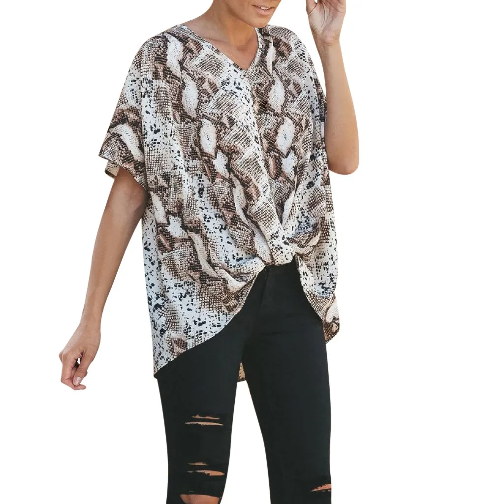 SAGACE женская блузка модная повседневная тонкая v образный вырез Леопардовый принт