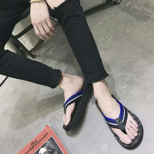 blue black white Пляжные мягкие модные красные туфли без каблука направляющие Вьетнамки открытый носок повседневное дизайнер slip on полосатый мужские сандалии летн - Цвет: blue black white