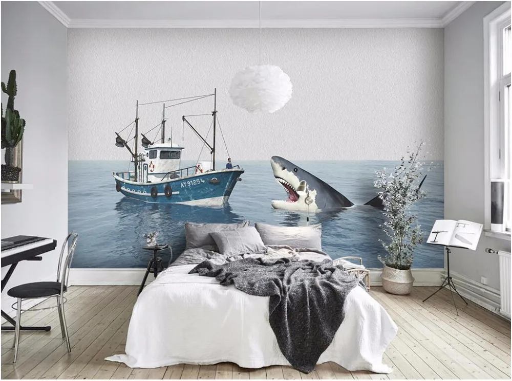 Пользовательские фото дизайн 3d настенные фрески обои Парусная Акула Европейский