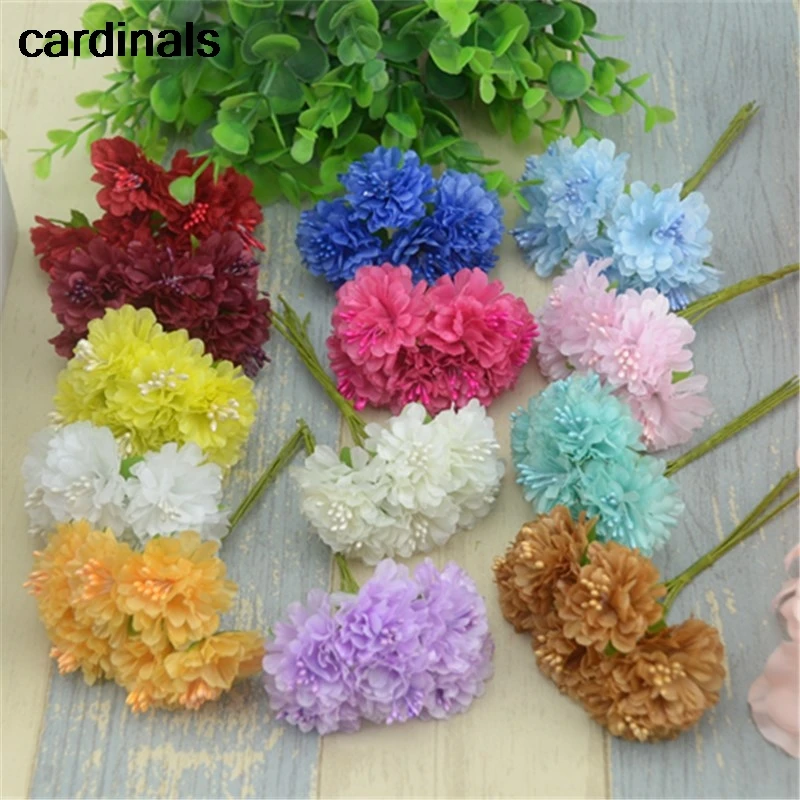 

6pcs/lot Silk Artificial Mini Rose Flowers Bouquet Multicolor Scrapbooking Fake Flower Stamen Wedding Decoration Diy Handmade