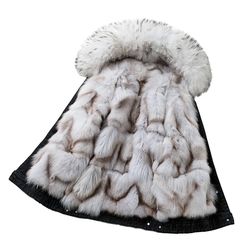 2018 зимние теплые енот меховой капюшон лиса Меховая подкладка Съемная Жан