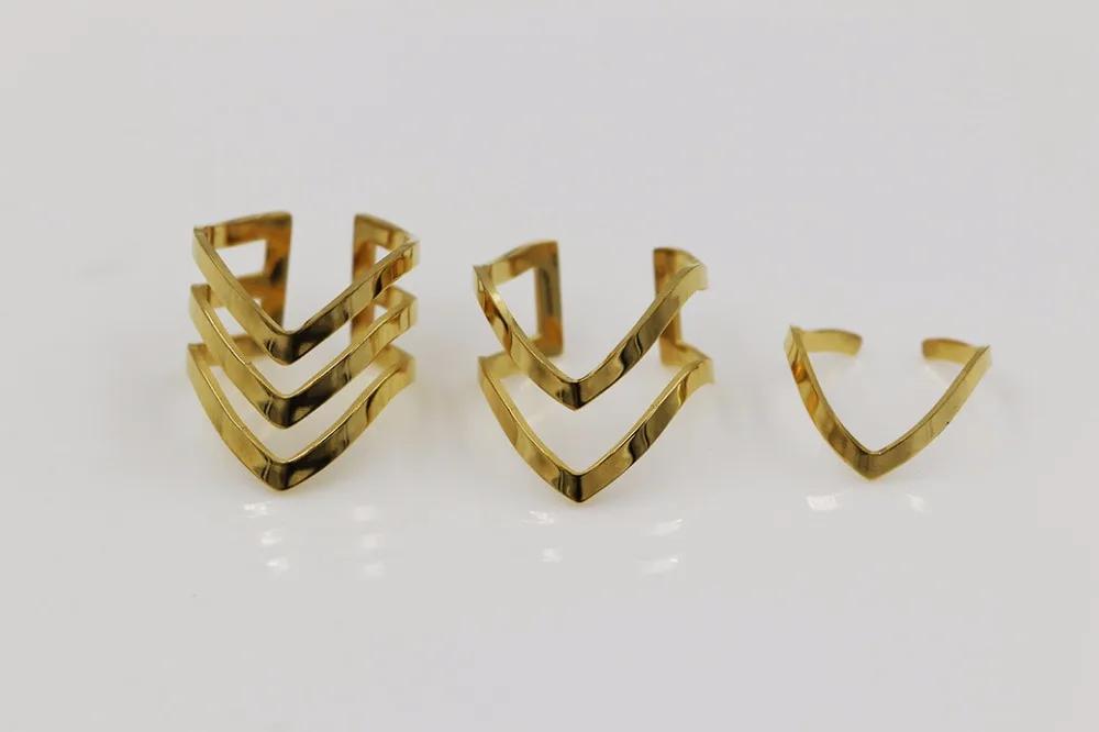 Модные ювелирные изделия V образное кольцо для женщин и девушек из нержавеющей