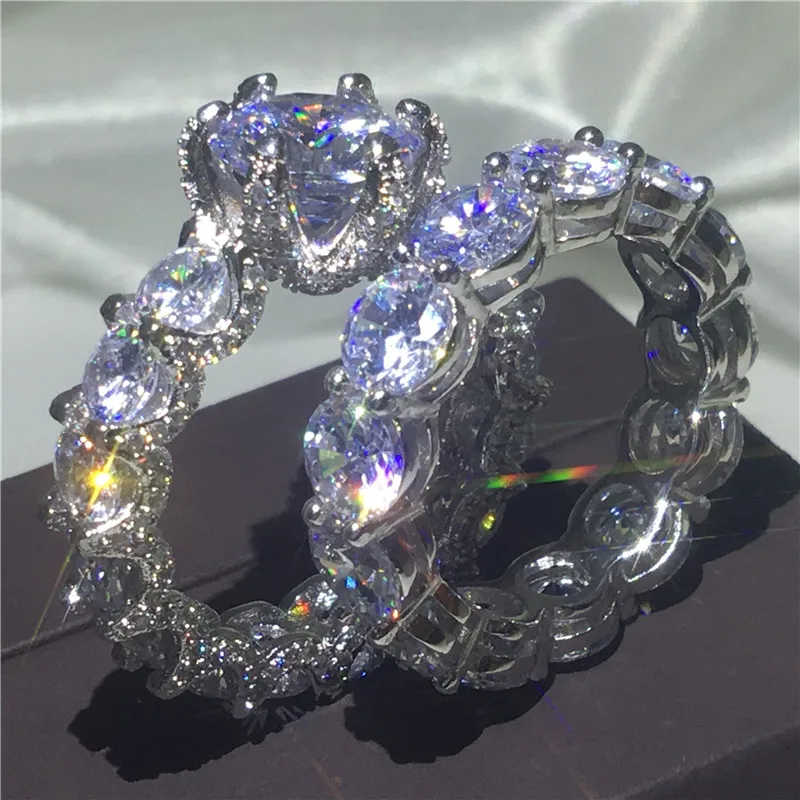 Винтажные свадебные комплекты кольцо 925 стерлингового серебра вымощенный набор