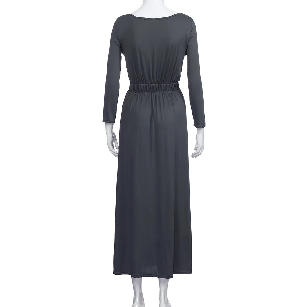 2018 женское осеннее Повседневное платье макси с длинным рукавом и круглым