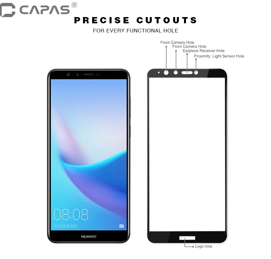For Huawei Y9 2018 Tempered Glass Screen Protector Full Coverage 9H 2.5D Front Film Enjoy 8 Plus Protective LCD Guard | Мобильные