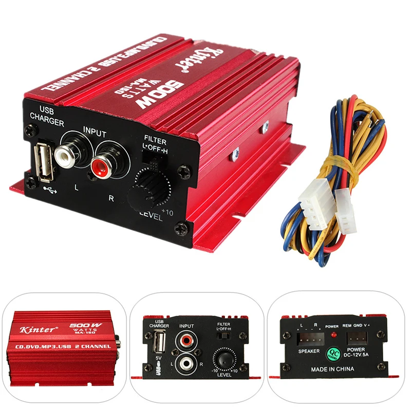 Автомобильный усилитель 2CH 500W USB Hi Fi Цифровой стерео звука для