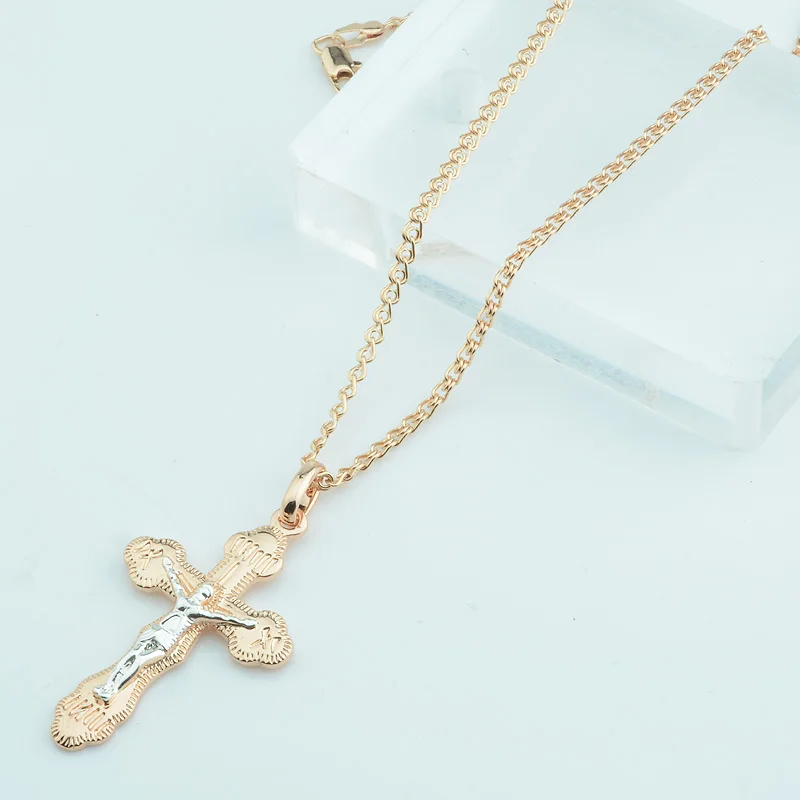 Женский и мужской маленький золотого цвета подвеска с большим крестом 3 +