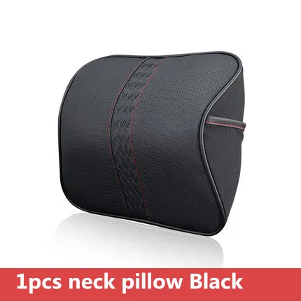 neck pillow black Натуральная кожа автомобильный подголовник подушка поясная поддержка наборы памяти хлопок Авто сиденье отдых назад поясничные дышащие ткацкие подушки для мужчин - Цвет: neck pillow black