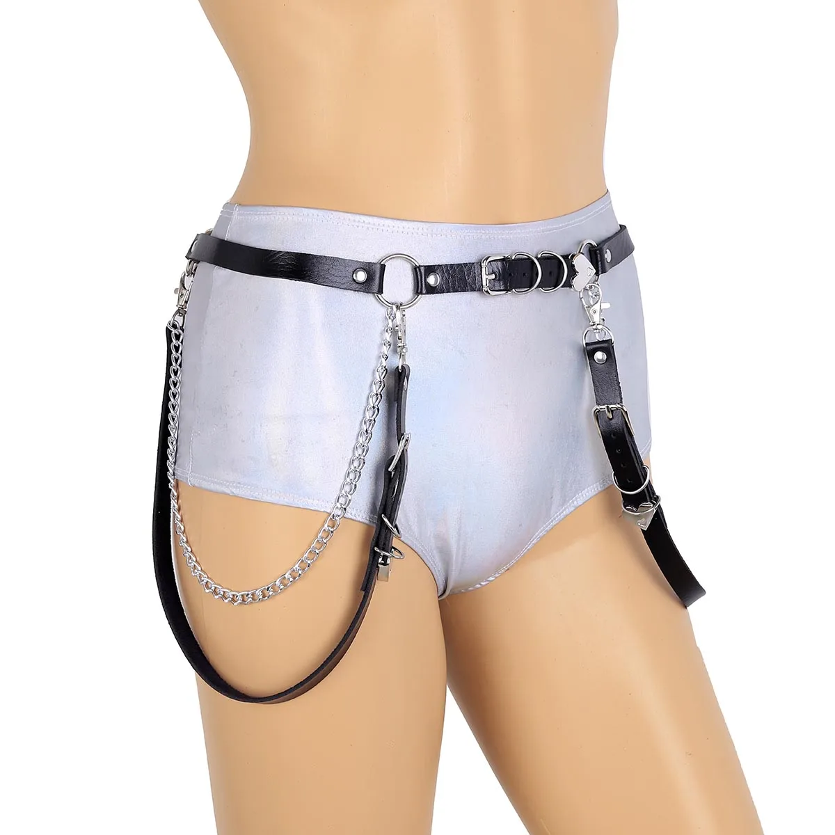 Женский ремень с подвязками TiaoBug черный из искусственной кожи металлической