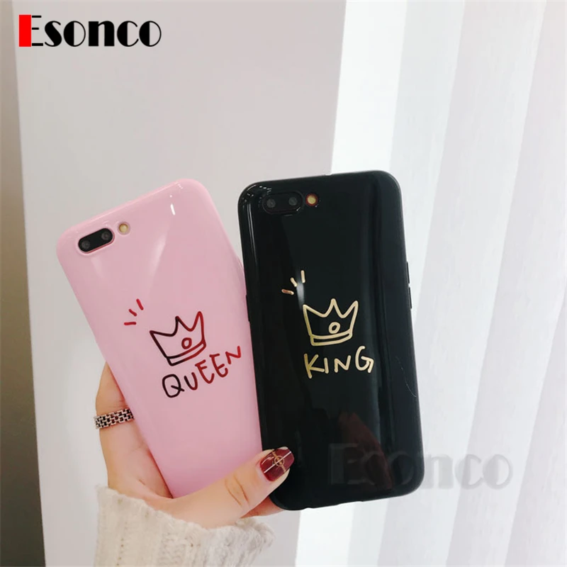 King &amp Queen Crown Soft Case For iPhone 7 8 X 6 s Plus Cases Lover Silicone Rubber Phone 6s |