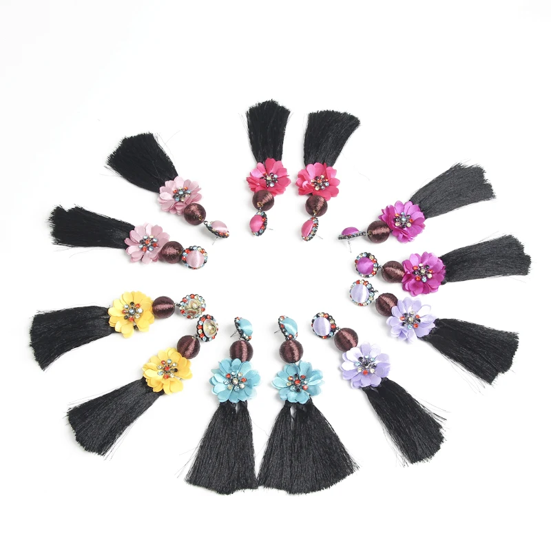 Крупные длинные серьги подвески в виде цветка из ткани|Серьги-подвески| |