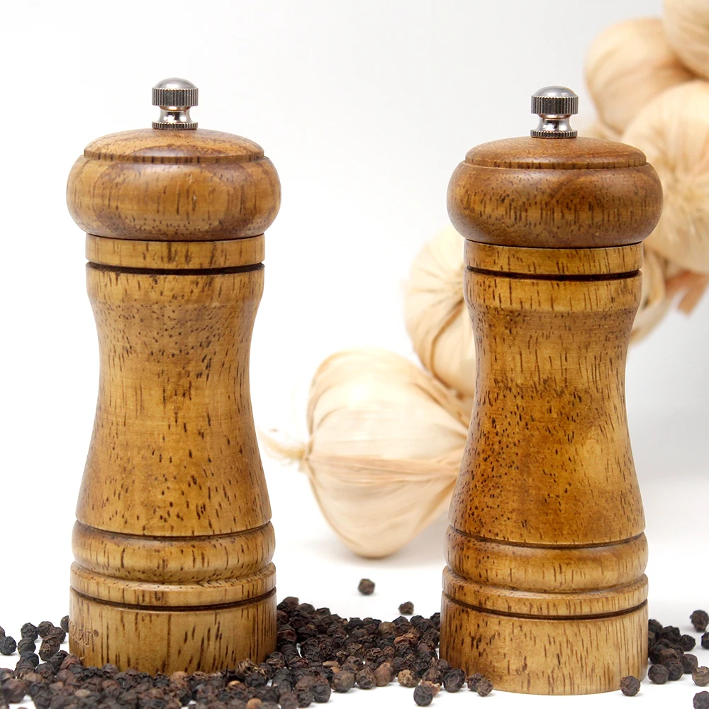 2 шт. 5 дюймовая мельница для соли и перца ручная из твердой древесины без