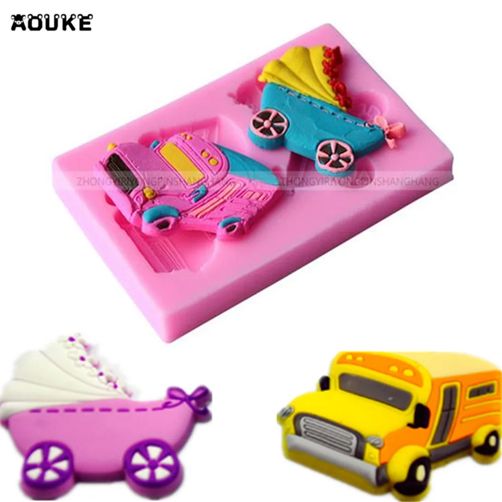 

Cartoon Car/Baby Carriage Shape Fondant Cake Silicone Mould Chocolate Pastry Mold Biscuits Molds Cake Decoration DIY Baking Tool