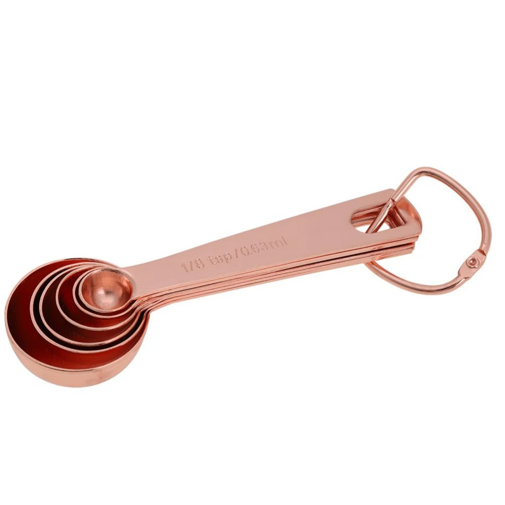Rose Gold Розовое золото мерные ложки набор из 6-покрытием высшего качества Нержавеющая сталь зеркальная полировка отделка сухих и жидких ингредиентов Narr - Color: Rose Gold