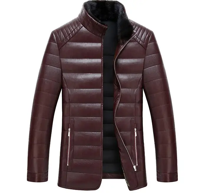 

M-3XL HOT 2019 Winter Men's New Fashion Plus velvet middle age thickening leisure warm big code pu coat