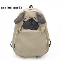 cute pug dog corduroy backpacks for women japan style fox embroidery school bags for teenage girls large travel mochila female