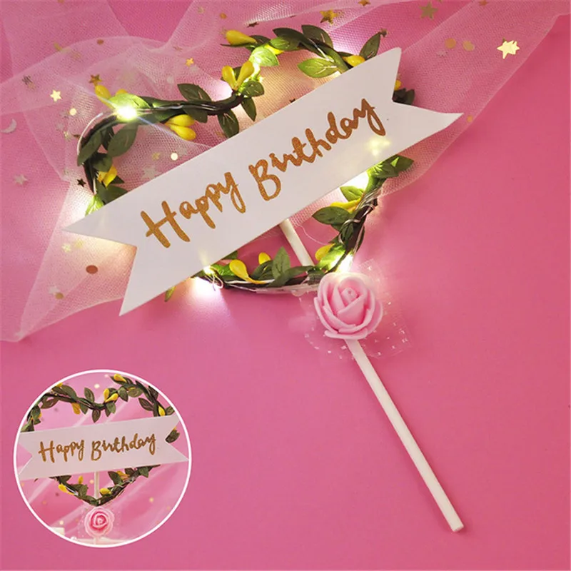 Цветок LED кексы торт Toppers Baby Shower для девочки Топпер торта С Днем Рождения