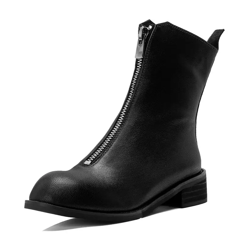 

Smeeroon sheepkid genuine leather boots zip round toe ankle boots for women med heels autumn winter boots prom shoes