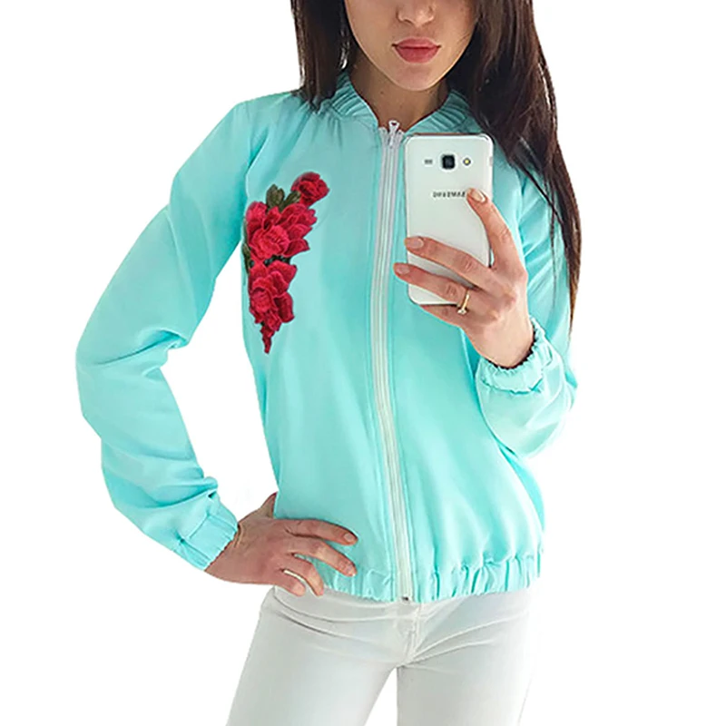 Мода 2017 Осень Винтаж розы Embroidered Bomber ватник Для женщин пальто из основной