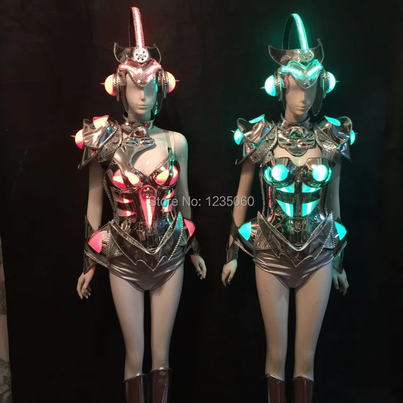 WYY Led lighting party clothes bar models ballroom dance led costumes luminous RGB dresses with helmet bra dj stage show wears | Дом и сад