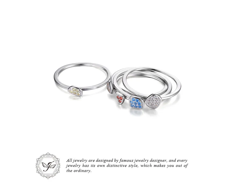 JewelryPalace мода многоцветный 4 шт. Stackbale кольцо наборы для ухода за кожей Твердые 925 пробы серебро ювелирные украшения подарок для женщи
