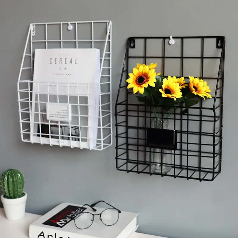 

Grid Hanging Rack Newspaper Magazine Container Home Office Storage Basket Wall Decoration